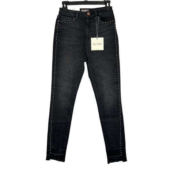 NWT DL1961 CHRISSY Ultra High Rise Skinny Jeans SIZE 26 HOLDEN Black Studded NEW - Picture 3 of 14
